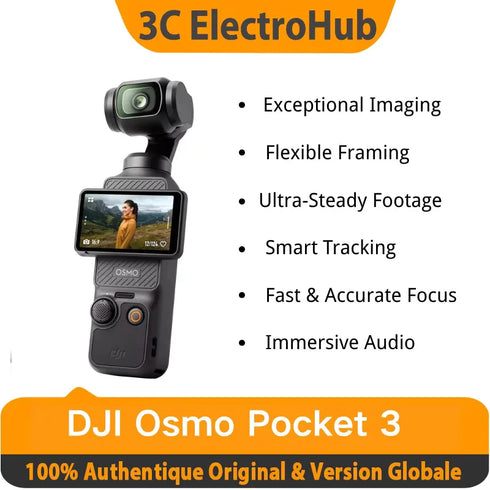 DJI Osmo Pocket 3 Camera 1'' CMOS 4K/120fps Video, 3-Axis Stabilization, 2" Rotatable Touchscreen, Small Video Camera