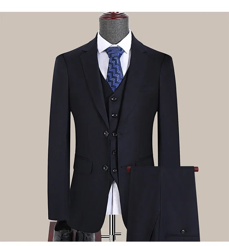 S-7XL Suit New (Blazer+ Vest + Pants) Korean Version of Slim-fit Work Clothes Fashion Business Men Casual Wedding Gentleman Suit