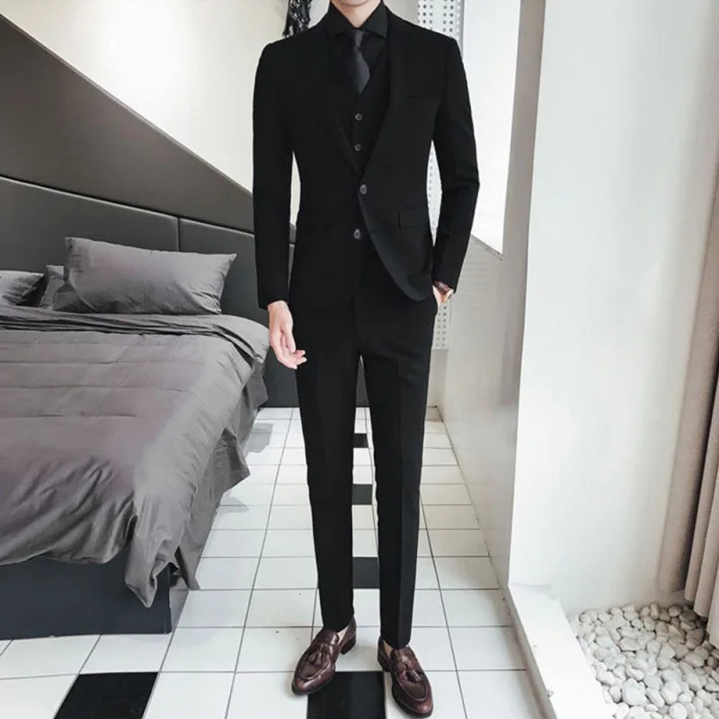 New Style Suits (Blazer+ Vest + Pants) Men's Fashion Business Wedding Gentleman Full Professional Interview Formal Casual Suit