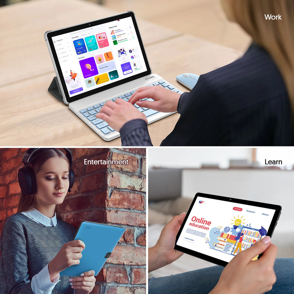 Android 15 Tablet, 10.0-inch screen, quad-core processor, 12GB RAM (3GB+9GB), 64GB storage, 2MP+8MP dual cameras，6000mAh