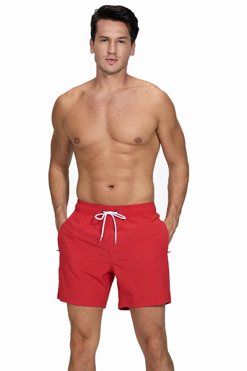 Escatch 2026 Summer Man Swimwear Solid Fashion Quick Dry Drawstring Elastic Waist Surfing Zipper Pocket Gym Beach Pants Shorts