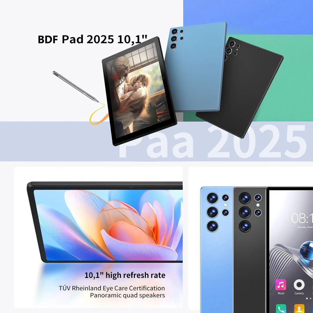 BDF-H39 New Upgraded Version 5G Android Tablets 10.1 Inch Octa Core 6GB+128GB Rom 4G Dual SIM Dual WiFi Education Tablet 6000mAh