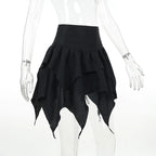 Summer Fashion Short Skirts New Sexy Women Gothic Punk Irregular Skirts Solid Color Drawstring Tie-Up Ruched Ruffles Mini Skirt
