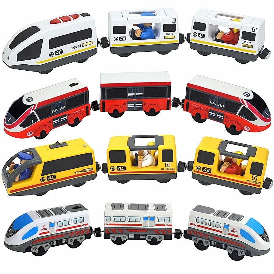 Wooden Train Toys Train Track Magnetic Set Electric Car Locomotive Diecast Slot Fit All Wood Brand Biro Railway Tracks For Kids