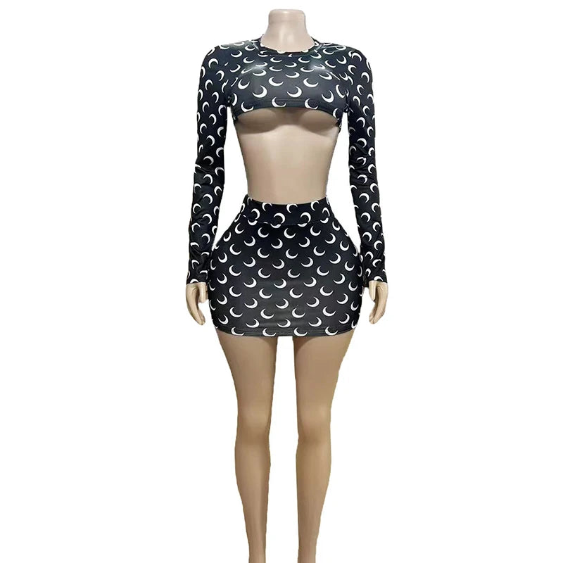Fashion Two Piece Set Women Spring Autumn Outfit Long Sleeve Short Decor Top and Hip Short Skirt Casual Set