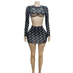 Fashion Two Piece Set Women Spring Autumn Outfit Long Sleeve Short Decor Top and Hip Short Skirt Casual Set
