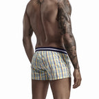 SEOBEAN Classic Plaid Mens Boxer Shorts 100% Cotton Underwear Boxershorts U convex Pouch Arrow Panties Shorts Men Sleep Bottoms
