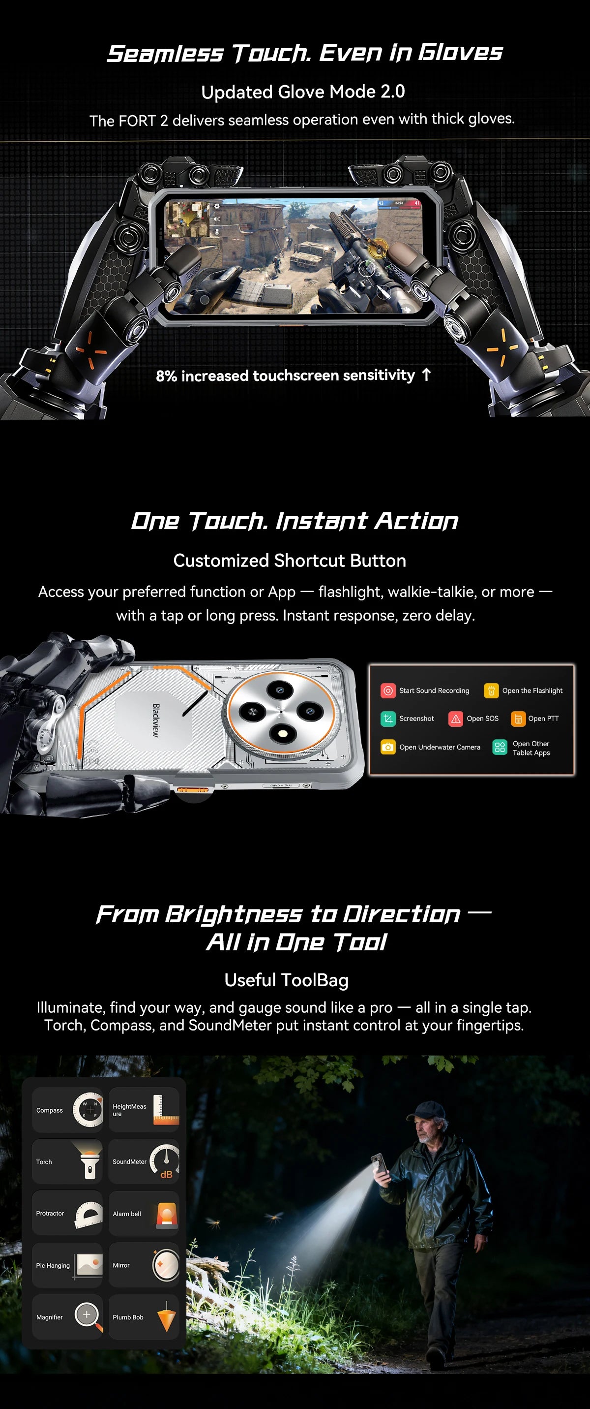 Blackview FORT 2 Smartphone, 6.78" HD+ IPS Display,MediaTek Helio G81 Processor,5000mAh Battery,Outdoor Rugged Mobile Phone
