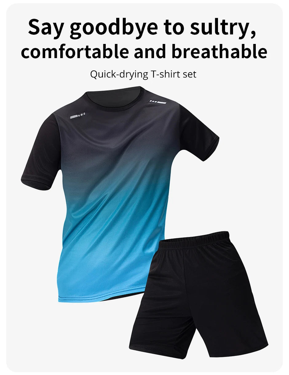 3 Pcs Men's Quick-drying Sports Gradient Suit Leisure Sports Running Short Sleeve Comfortable Sun Protection Pants Joker Shorts