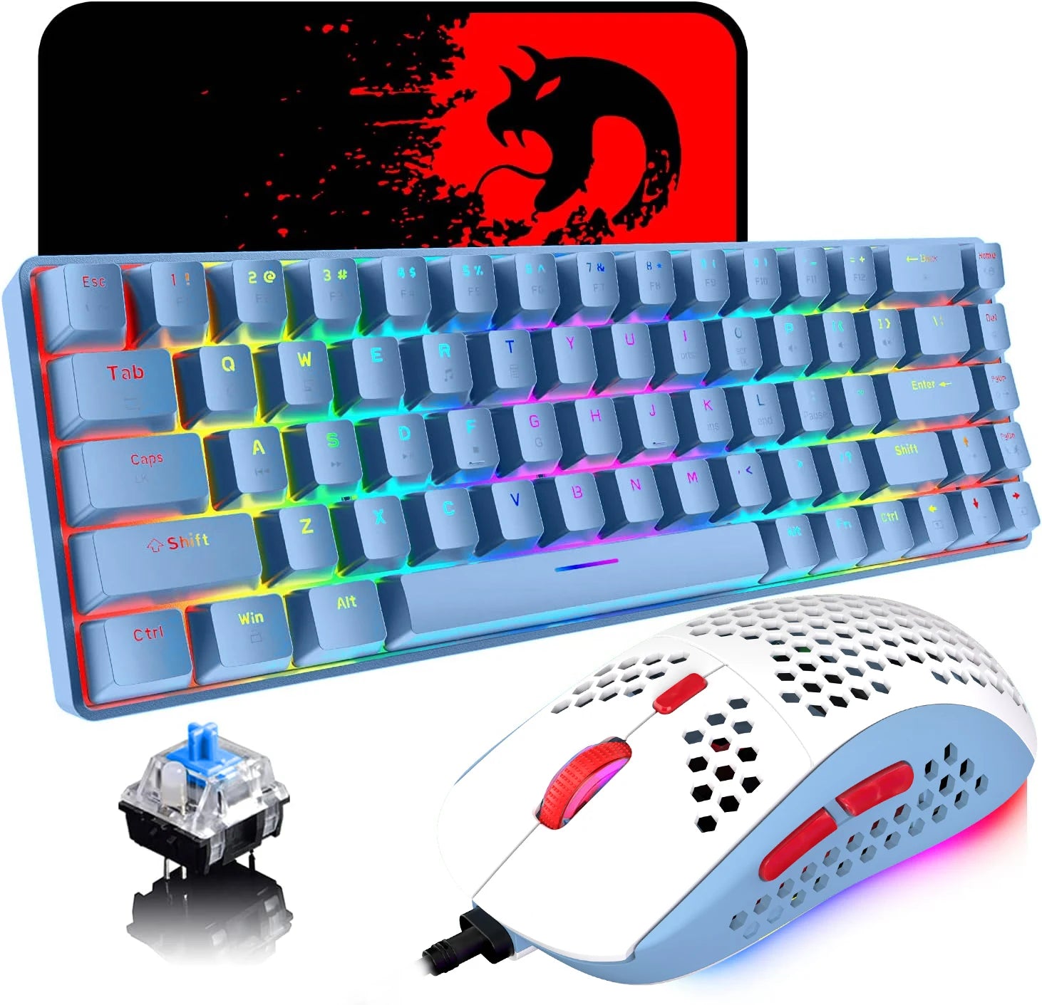 65% Wired Gaming Mechanical Keyboard and Mouse Combo,Mini 68 Keys,RGB Backlight, Lightweight RGB Honeycomb Optical Mouse Main image