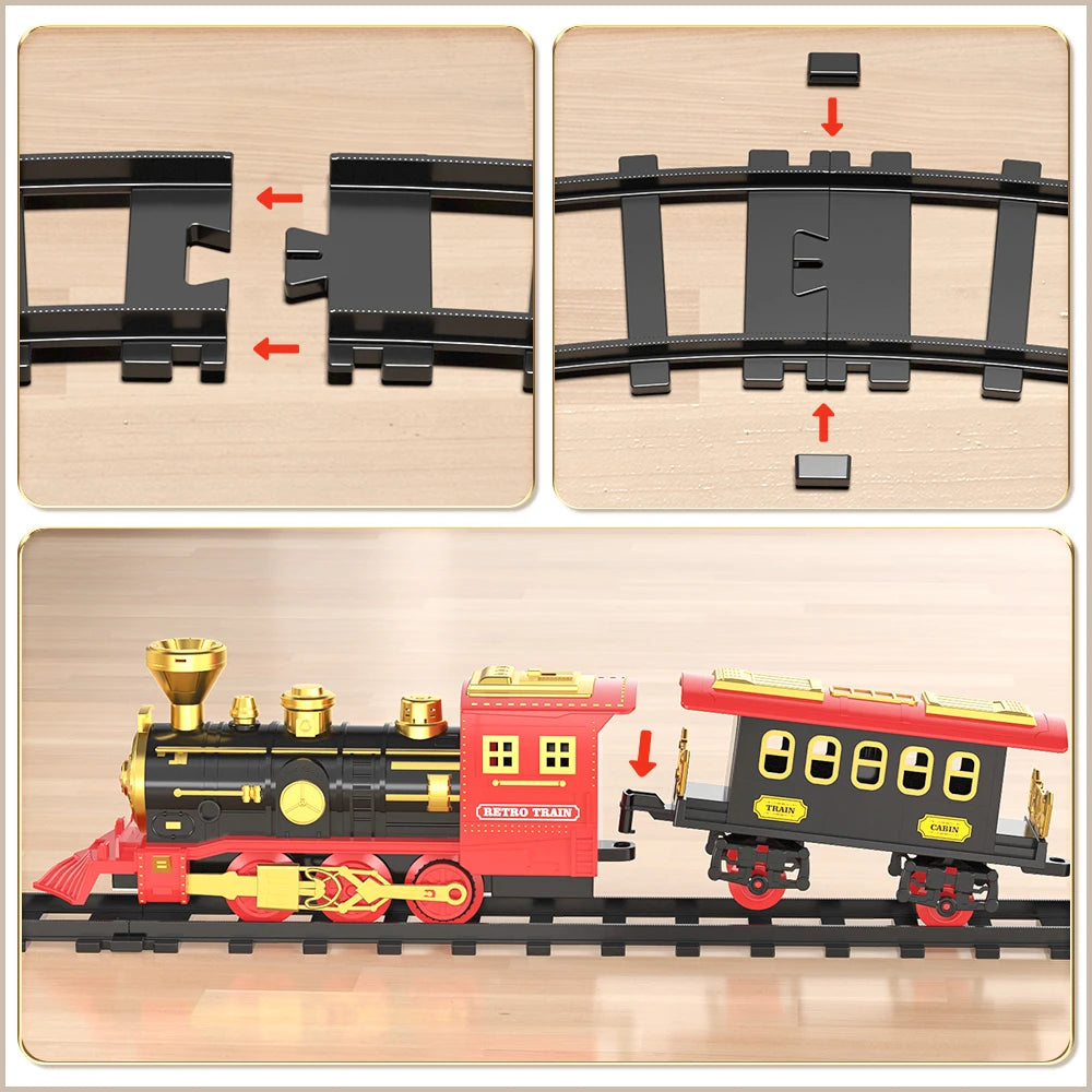 Electric train toy set, car, railway, steam locomotive engine, die-casting model, educational game, children's and boys' toys