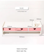 Pink White Student Storage Rack Heart Drawers Monitor Laptop Increase Shelf Office Screen Riser Holder Stationery Pen Storage