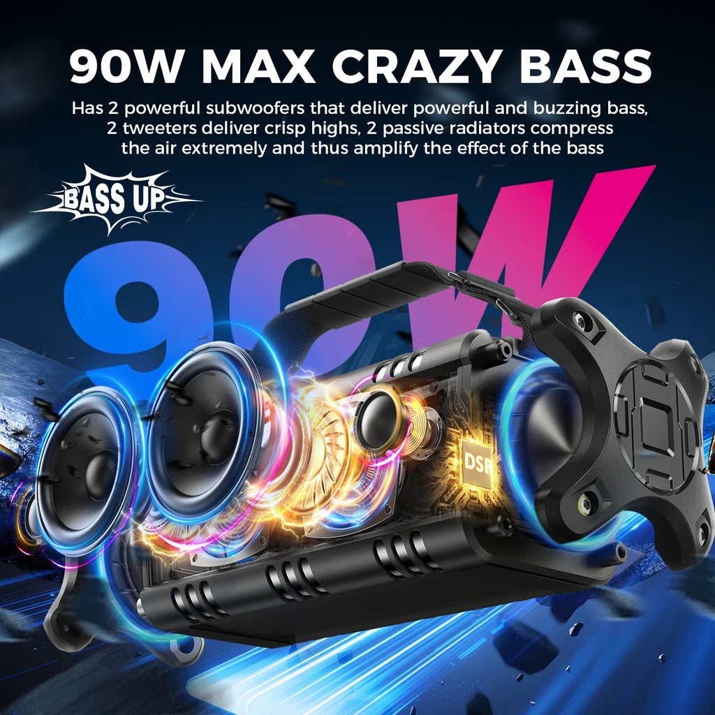 W-KING D8 Bluetooth Speaker, 50W RMS IPX6 Waterproof Loud Speakers Bluetooth Wireless, Large Outdoor Portable Speaker
