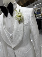 24H Ship High Quality Wedding Suit Set for Groom 3 Pieces Men's Fashion Suits One Button Shawl Neck Blazer Jacket Vest Pants