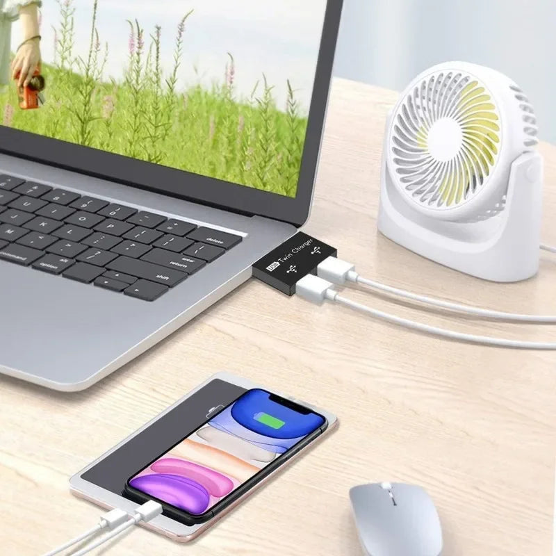 1pc 2.0 USB Splitter 1 Male to 2 Port Female USB Hub Adapter Converter for Phone  Laptop PC Computer Charging Accessories