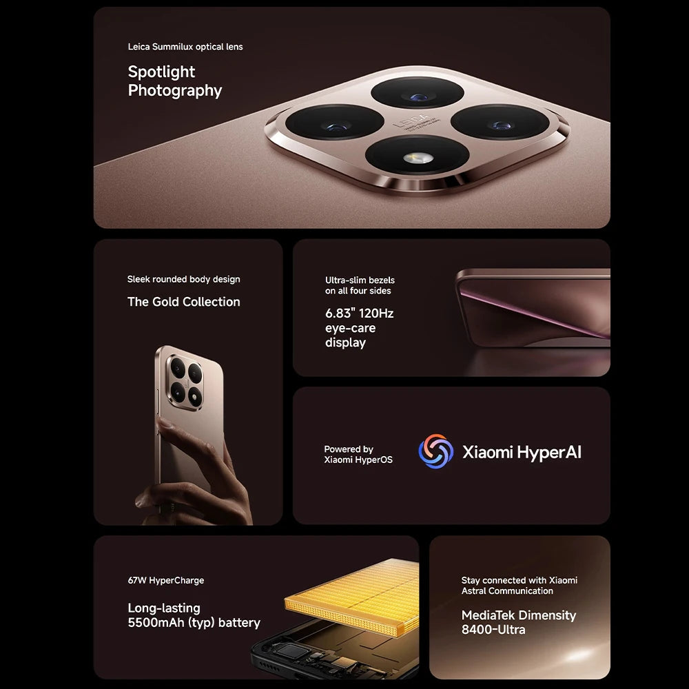 Xiaomi 15T 5G Smartphone Global Version 7.5mm Slim Body 6.83 "AMOLED Display 120Hz MTK Dimensity 8400-Ultra CPU 5500mAh Leica Triple Camera Without Charger