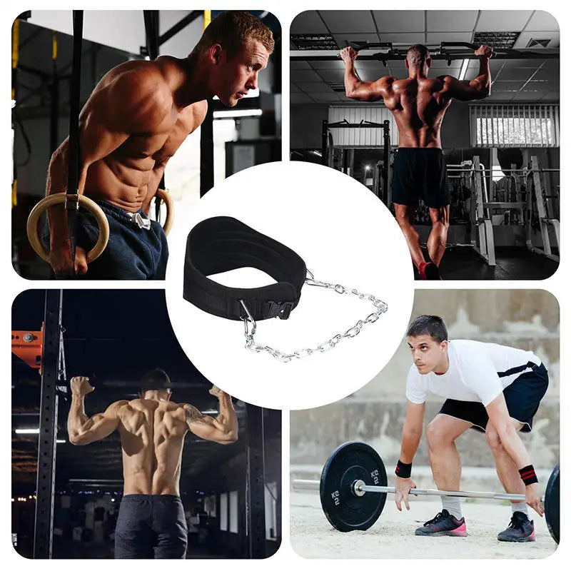 Thicken Weight Lifting Belt With Chain Dipping For Pull Up Carrying Fitness Back Muscle Strength Training