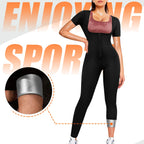 Full-body sauna suit women's short-sleeved jumpsuit waist trainer with zipper abdominal fat exercise suit