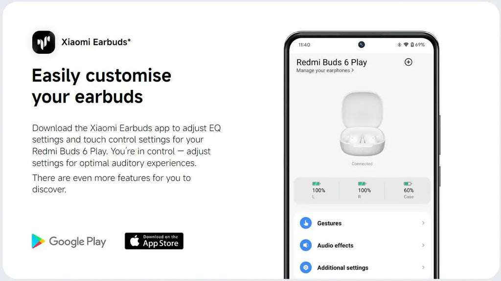 Xiaomi Redmi Buds 6 Play Wireless Bluetooth Earphone, AI Noise Reduction, Touch control Wireless Earphone, Long Endurance BT5.4