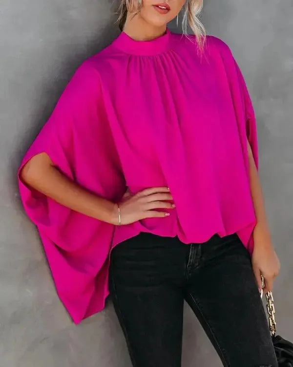 Casual Loose Women's Blouse Fashion Batwing Sleeve Print O-neck Shirts Top Spring Summer Office Lady Blouses Elegant Tops 2024