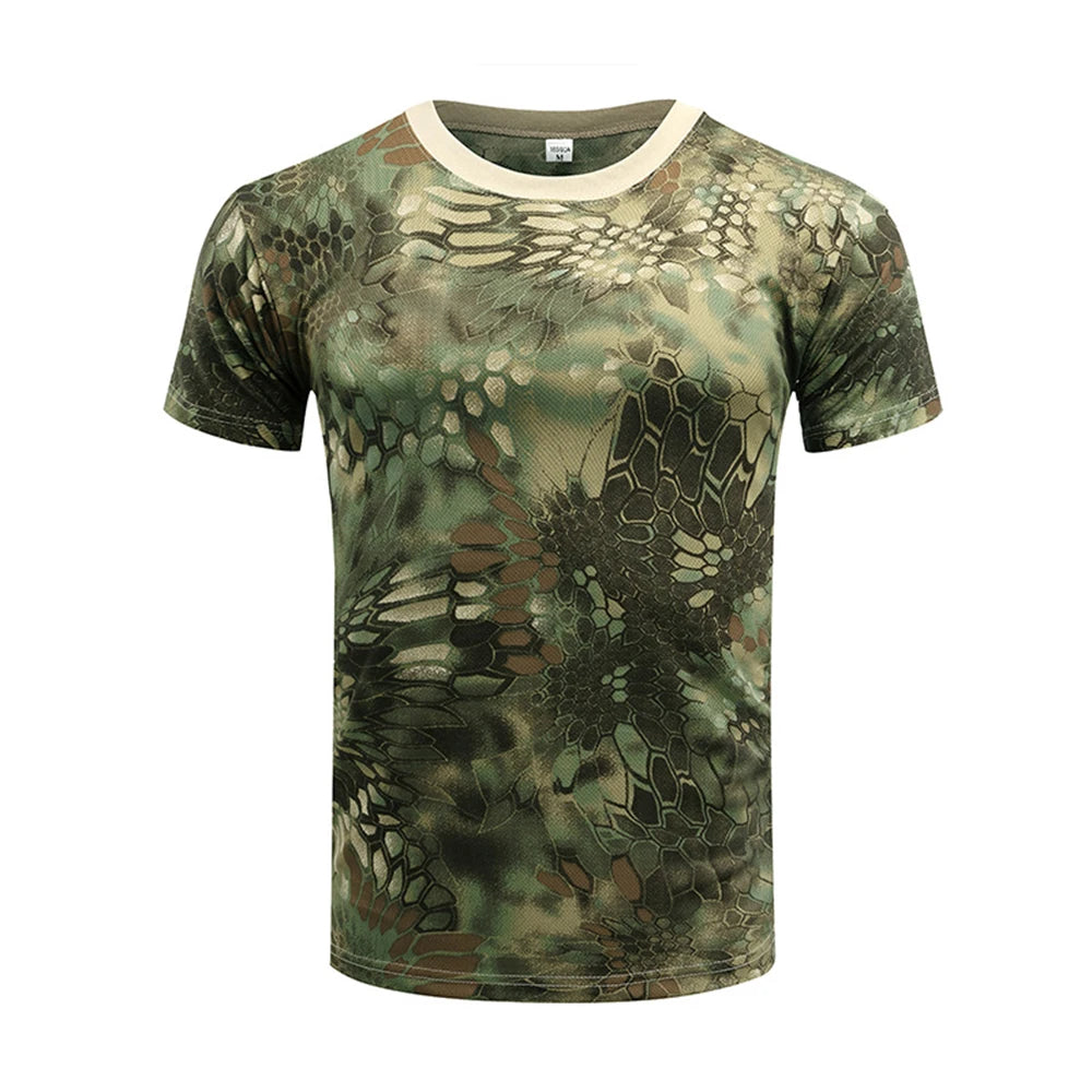 Outdoor Sports Men T-Shirts 3D Camouflage Quick Dry O Neck Short Sleeve Tops Shirt Camo Hiking Hunting T Shirt