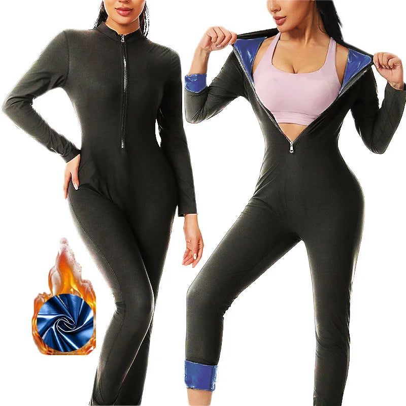 MrifDila Sauna Suit Jumpsuit Full Zip Up Sweatsuit Hot Sweating Jumpsuit Long Sleeve Romper Bottom Pants Sweating Bodysuit Shape Main image