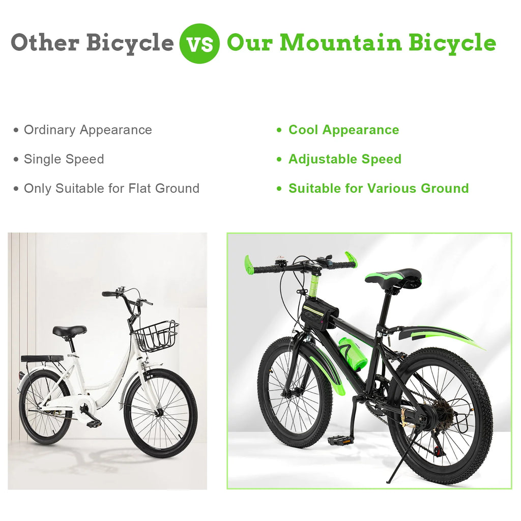 20 Inch Mountain Bike 7 Speed Gears, Adjustable Seat Kids' Bike with Mudguards Kettle Holder Kettle for Boys Girls 8-13 years