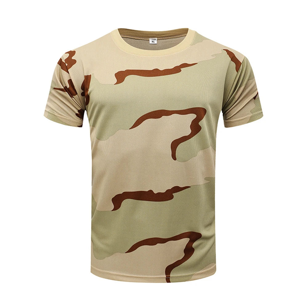 Outdoor Sports Men T-Shirts 3D Camouflage Quick Dry O Neck Short Sleeve Tops Shirt Camo Hiking Hunting T Shirt