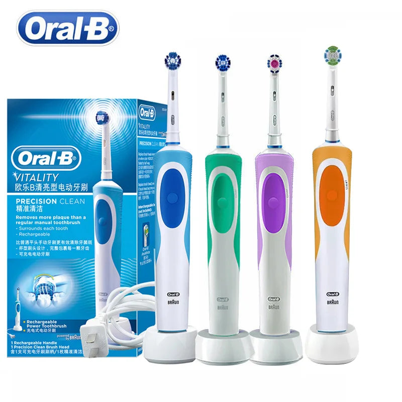Oral B Electric Toothbrush 2D Rotary Vibration Clean Charging Tooth Brush Cross Action Bristle Oral Care 4 Gift Brush Heads Free