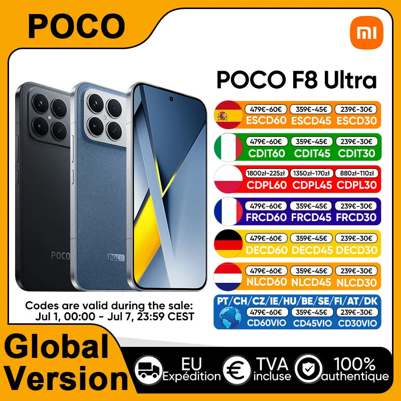 POCO F8 Ultra 5G Global Version Smartphone Snapdragon® 8 Elite Gen 5 6.9" Eye-care AMOLED display 6500mAh 100W HyperCharge NFC