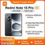 Global Version Xiaomi REDMI Note 15 Pro 5G smartphone 5G 6.83" 6580mAh 45W charging 200MP main camera IP66 IP68 IP69 IP69K