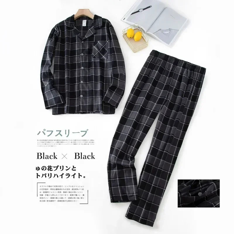 Men's Home Suits Long-sleeved Trousers Suits for Autumn and Winter Pijamas for Men Flannel Plaid Design Pajamas for Men