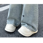New 4-14 Years Spring Autumn Teenage Girls Jeans Full Print Bow Embroidery Fashion Wide-leg Denim Pants For Kids