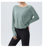 DRUR Women's Long Sleeve Yoga T-Shirts, Loose Fit Sports Fitness Crop Tops Casual Lightweight Thin Shirt For Gym Street Travel