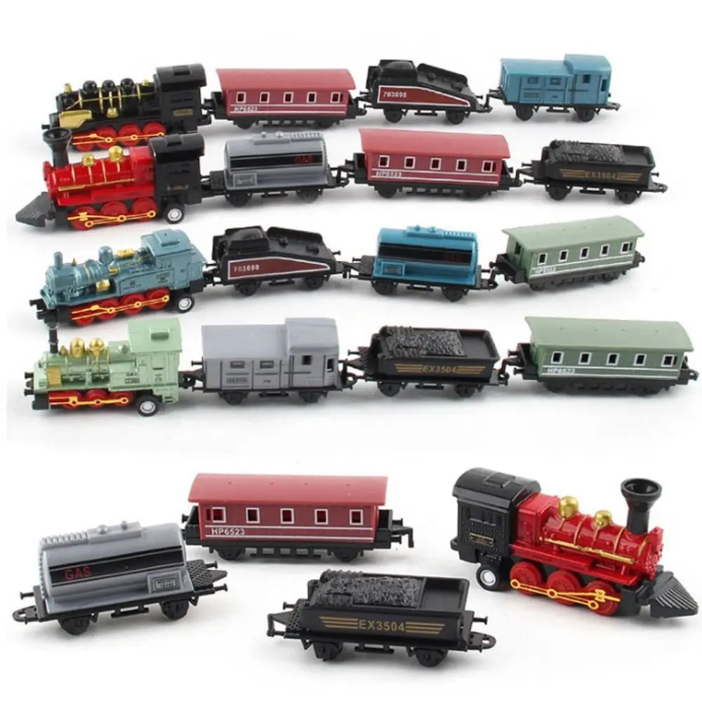 Car Vehicles Retro Steam Train Pull Back Model Diecast 1:60 Alloy Toy Train Kids Toys Set For Boys Gifts Kids Birthday
