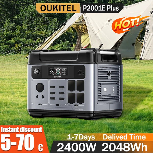 OUKITEL P2001E Plus Portable Power Station 2400W Output Power 2048Wh Capacity LiFePO4 Family Outdoor Camping Backup Powerstation