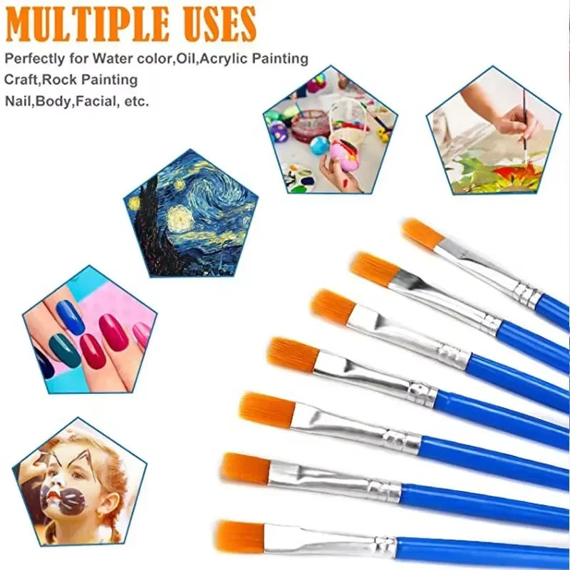 50Pcs Painting Brushes Set Art Round Flat Hair Nylon Hair Paint Brush for Oil Acrylic Watercolor Kids/Artists/Beginners/Student