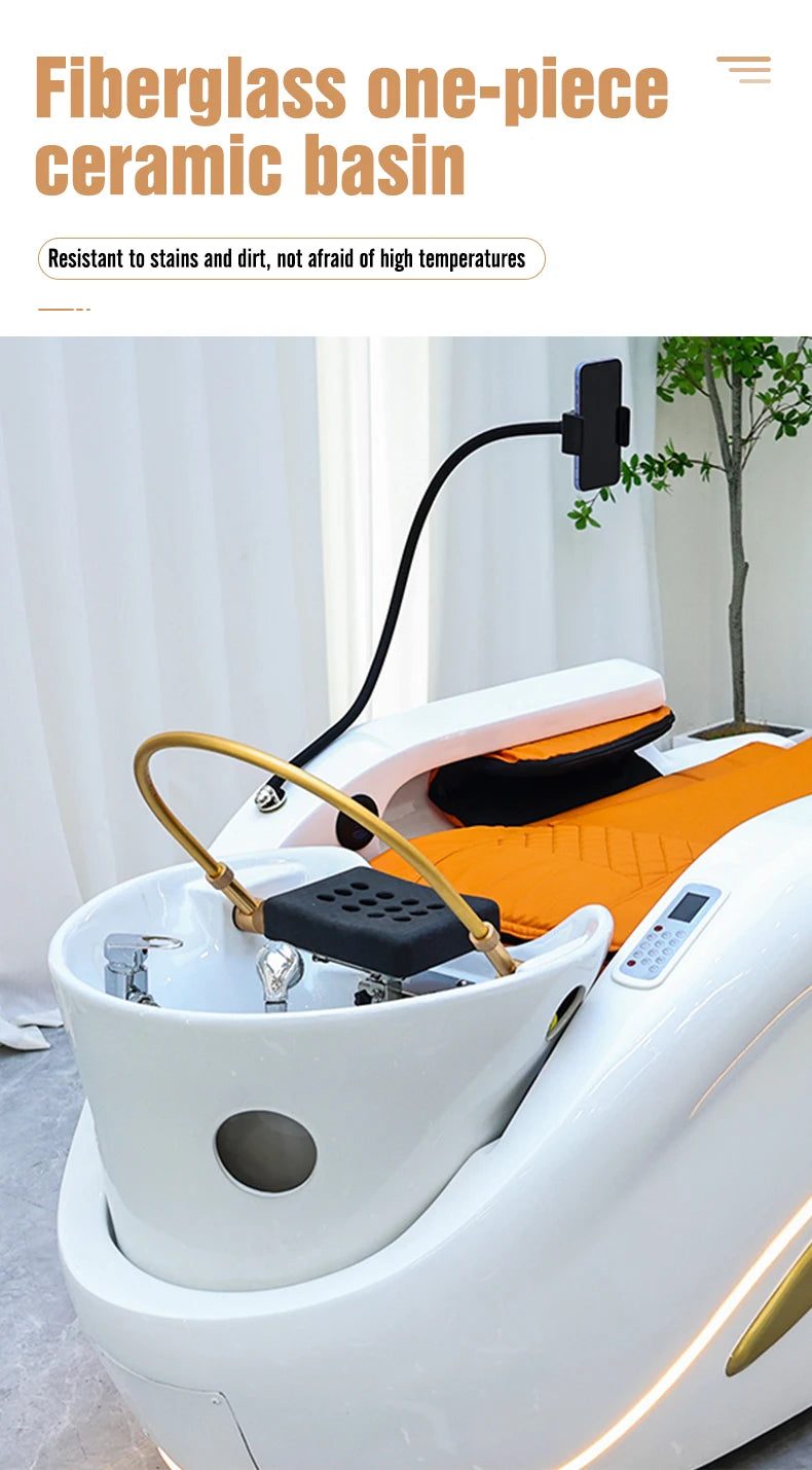 Professional Hot Sell Electric Lay Down Salon Head Spa Massage Shampoo Bed With Head Therapy and Steamer