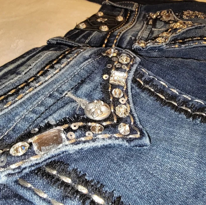 Low Waist Diamond Embroidery Slim Fit Harajuku Style Denim Jeans Trendy Streetwear for Hot Girls Cross-Border Fashion