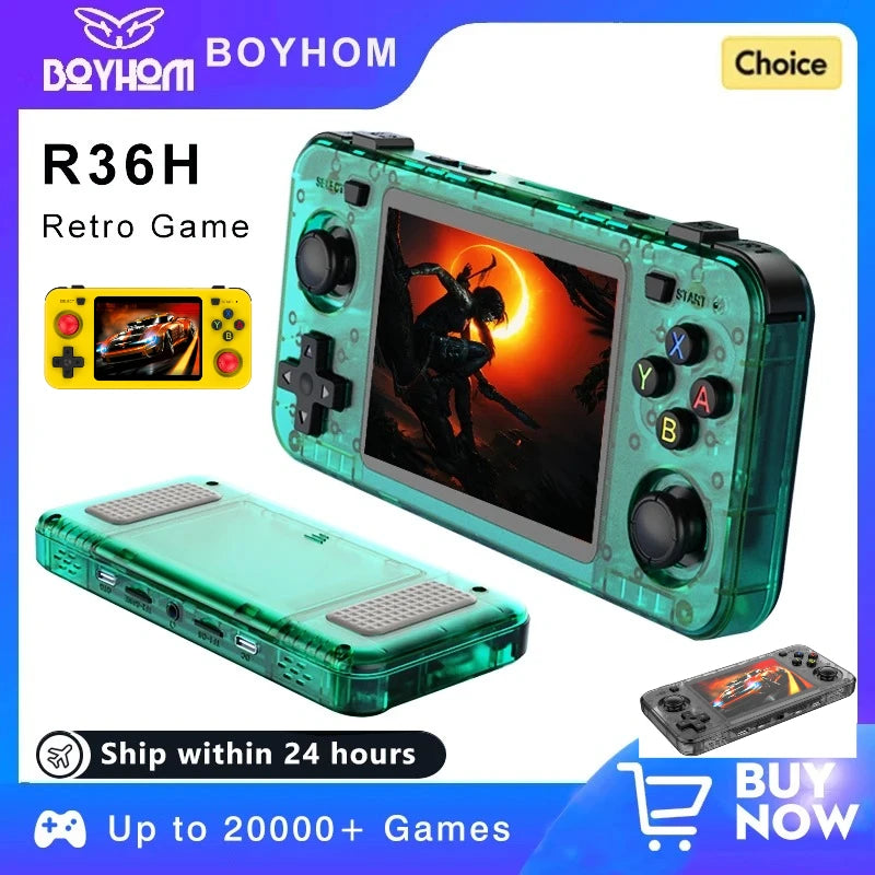 BOYHOM Green R36H Retro Video Game Console 3.5‘’ IPS Screen RK3326 3000 mAh Open Linux System Portable Player 64GB 128GB Main image