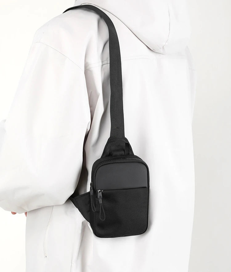 Men Waterproof Sling Chest Pack Fashion Small Black Crossbody Shoulder Zipper Bag Travel Workout Handbag Messanger Bag for Men