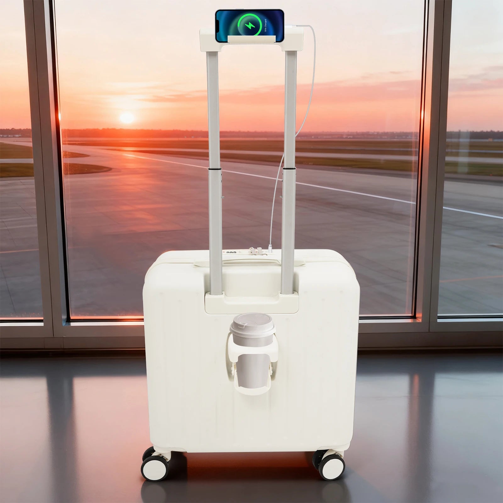 Carry on Luggage Scooter Suitcase Trolley Case 18"ABS Shell Cabin Luggage Front Open Compartment Multifunction Wheels Expandable Main image