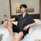 New men's summer summer thin ice silk short-sleeved shorts pajamas teenagers can wear a home service suit
