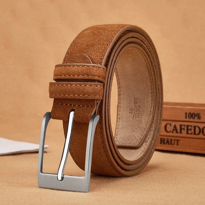 Luxury Suede Cowhide Leather Belt for women, Vintage Style Men belt  3.5cm Wide Waistband for Dresses & Jeans Unisex belt Main image
