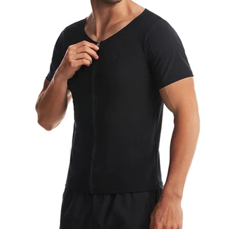 Men Sweat Sauna T-shirt Heat Trapping Compression Shirts Waist Trainer Sportswear Slimming Sauna Suit Fitness Fat Burning Tops