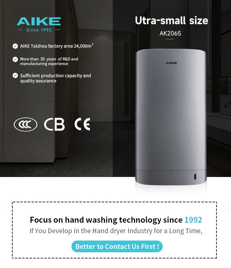 AIKE New Vertical Hand Dryer Slim, HEPA Filtered Jet Hand Dryer for Bathroom,110-220V,Model AK2065