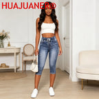 Hole Jeans Women Calf Length Pants Denim Fit High Waist Drawstring Pockets Vintage Pencil Trousers 2026 Streetwear Denims