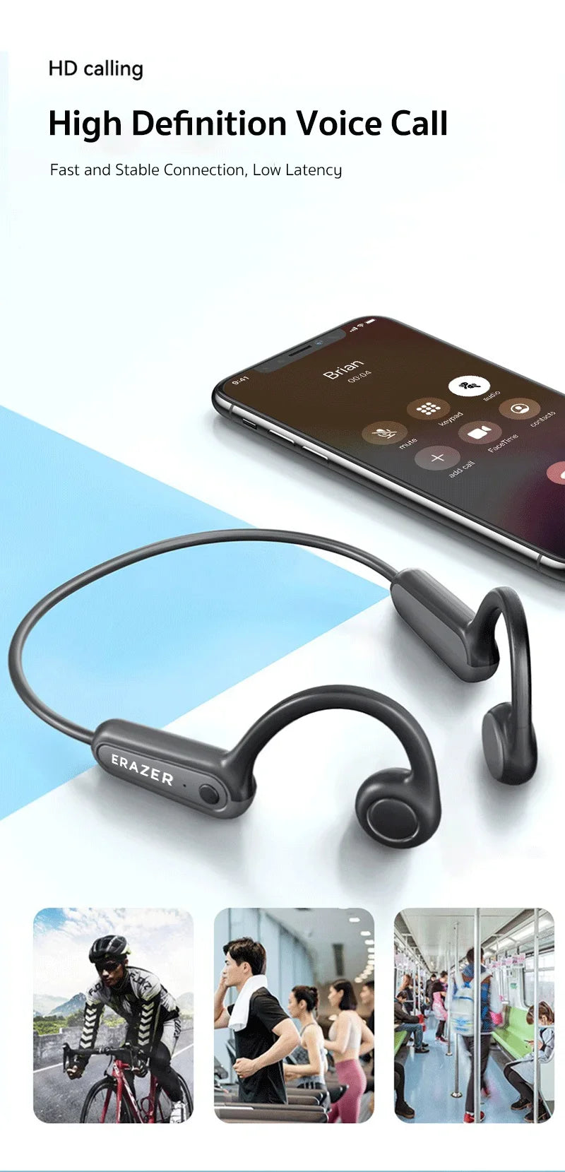 Original ERAZER XF22 Earphone Bluetooth 5.4 Sports Wireless Headphones Bone Conduction Headsets with Mic Neckband headphones