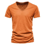 Spring Summer Cotton T Shirts Men 2025 Simple VNeck Stretch Solid New Tops Clothing Casual Tshirt Man Streetwear Cool Tee Shirts