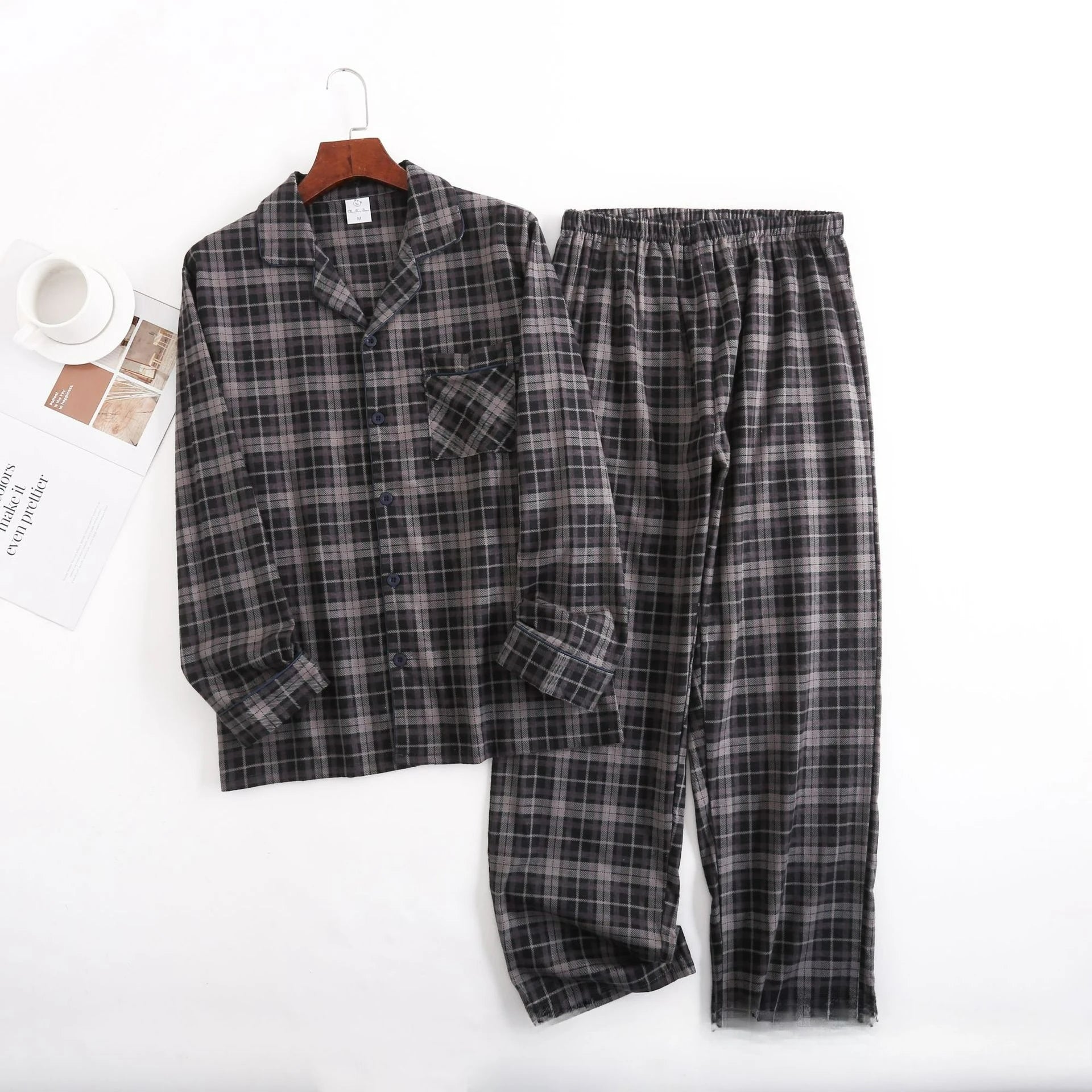 Men's Home Suits Long-sleeved Trousers Suits for Autumn and Winter Pijamas for Men Flannel Plaid Design Pajamas for Men
